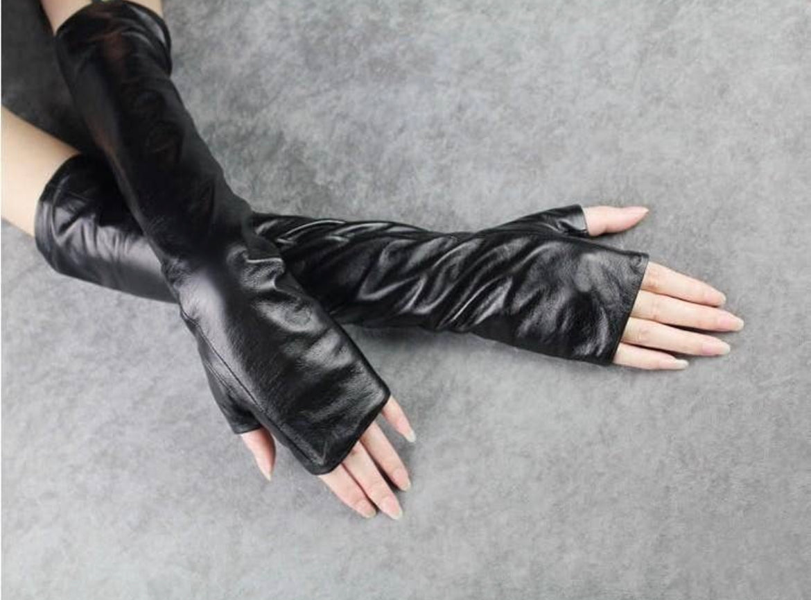 Vegan leather fingerless gloves